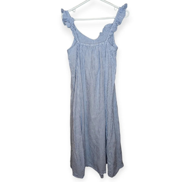 ONLY Blue Denim  Maxi Blue & White Stripped V Neck Sleeveless Ruffle Dress Small - Picture 2 of 9